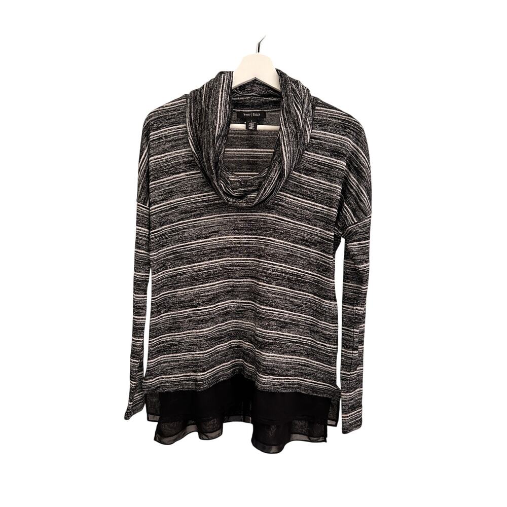 White House Black Market Sweater Womens Small Black‎ White Striped Cowl neck